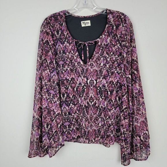 Show Me Your Mumu Oversized Chiffon Purple V Tie Neck Flare Sleeves Blouse Top S - Picture 1 of 8